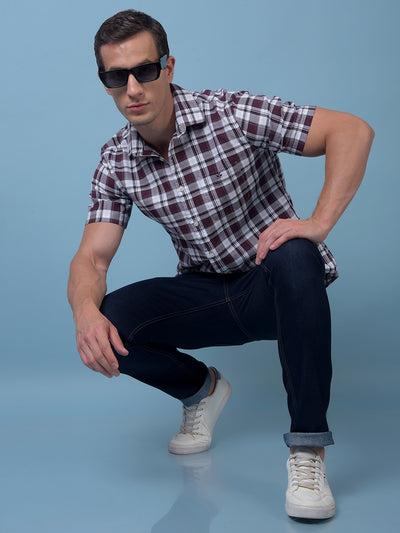 Maroon Checked 100% Cotton Shirt