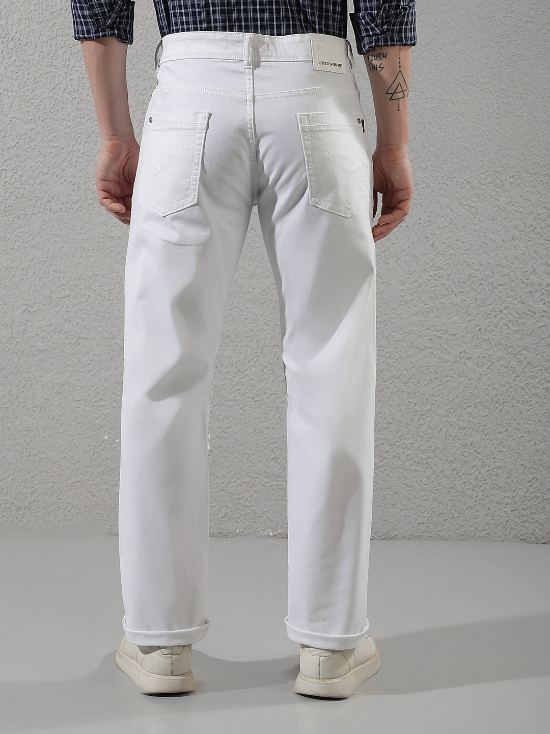 White Cotton Straight Jeans