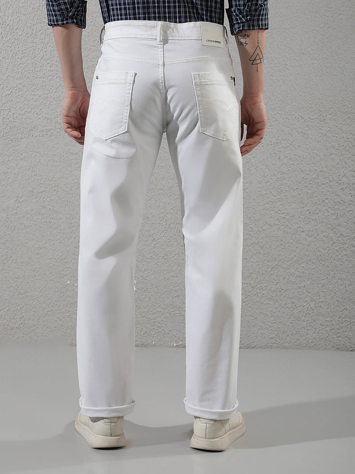White Cotton Straight Jeans