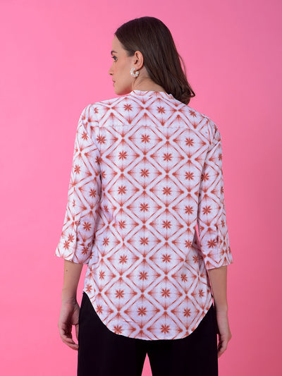 Peach Floral Print V-Neck Shirt