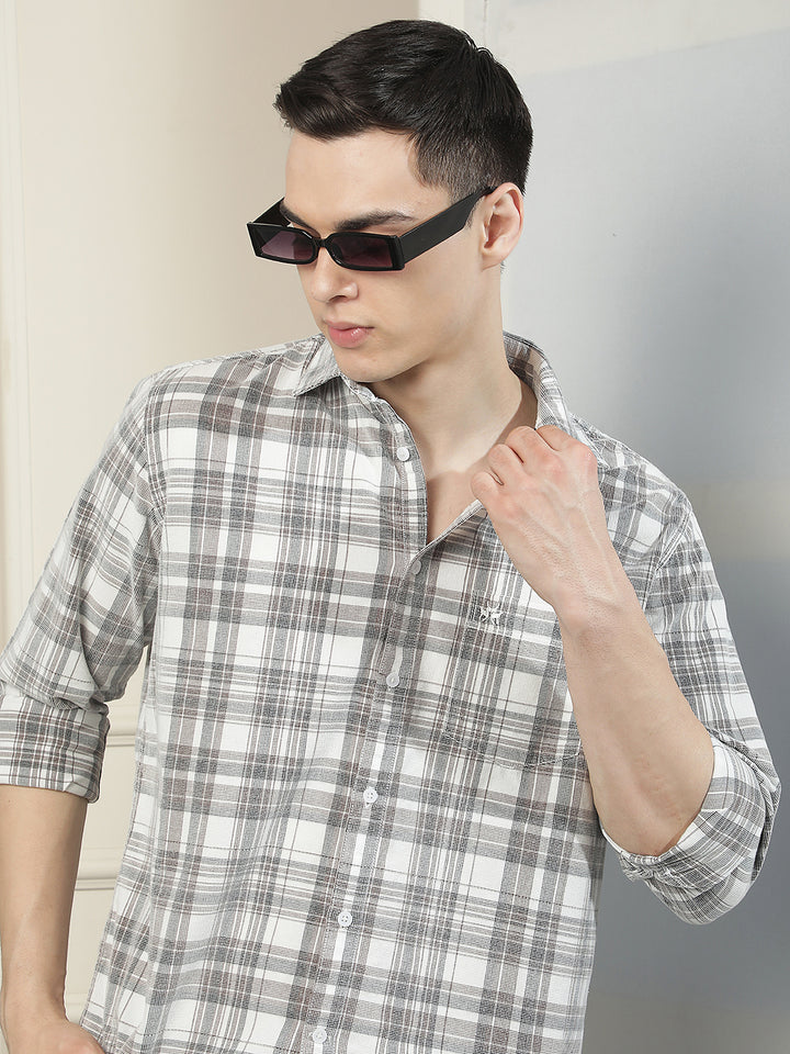White Checked 100% Cotton Corduroy Shirt