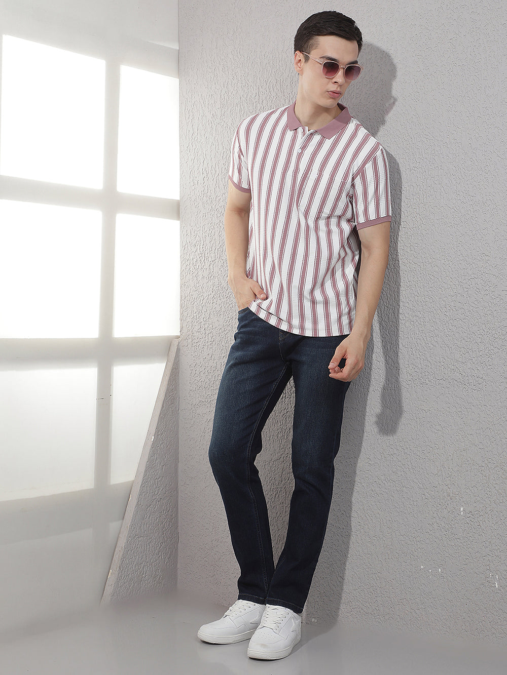 Pink Vertical Stripes Polo T-Shirt