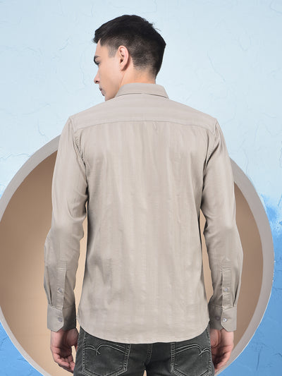 Beige Vertical Stripes Shirt