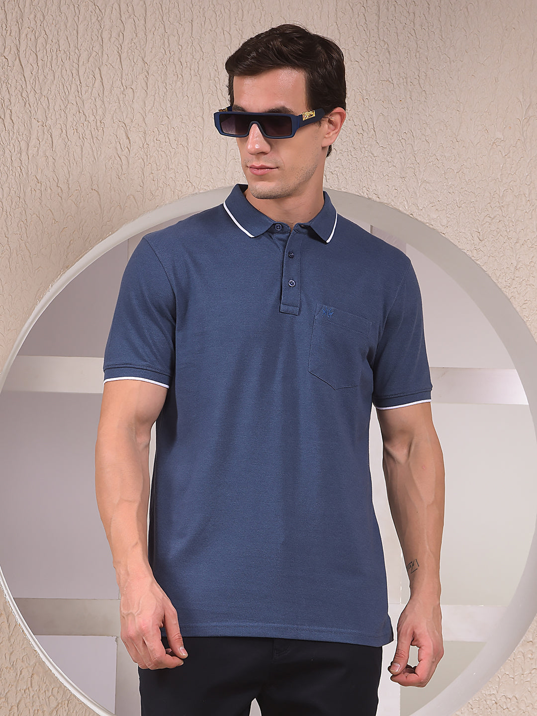 Blue Polo Neck T-Shirt