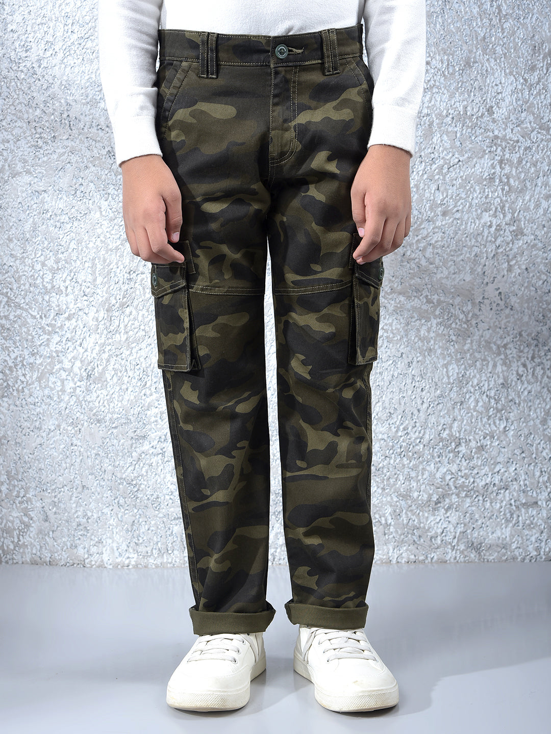 Olive Camouflage Print Cargo Trousers