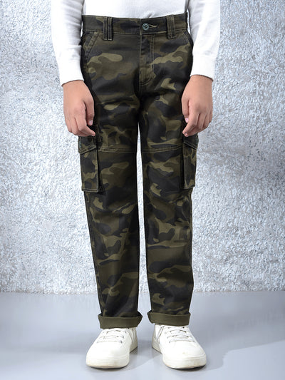 Olive Camouflage Print Cargo Trousers