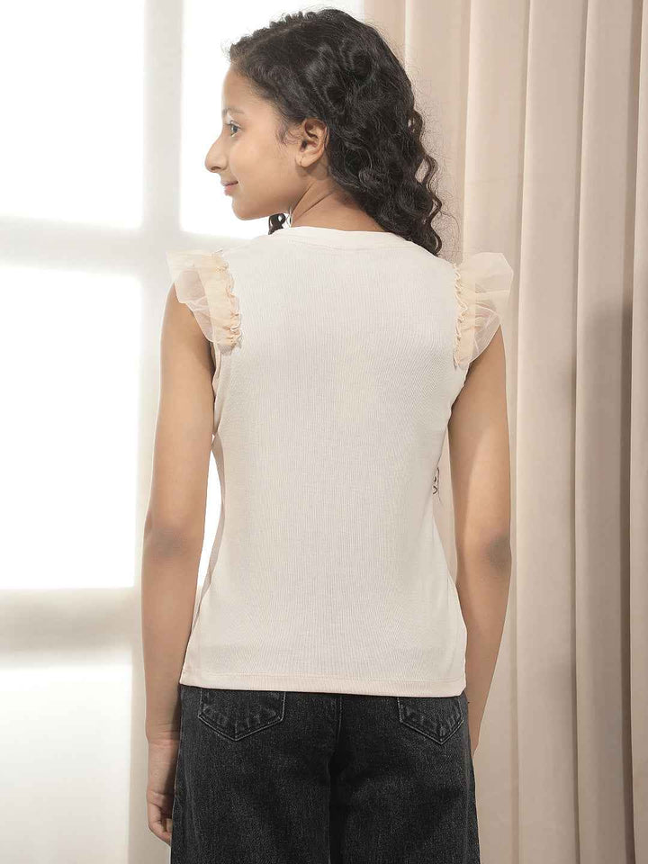Peach Graphic Print Sleeveless Modal T-Shirt