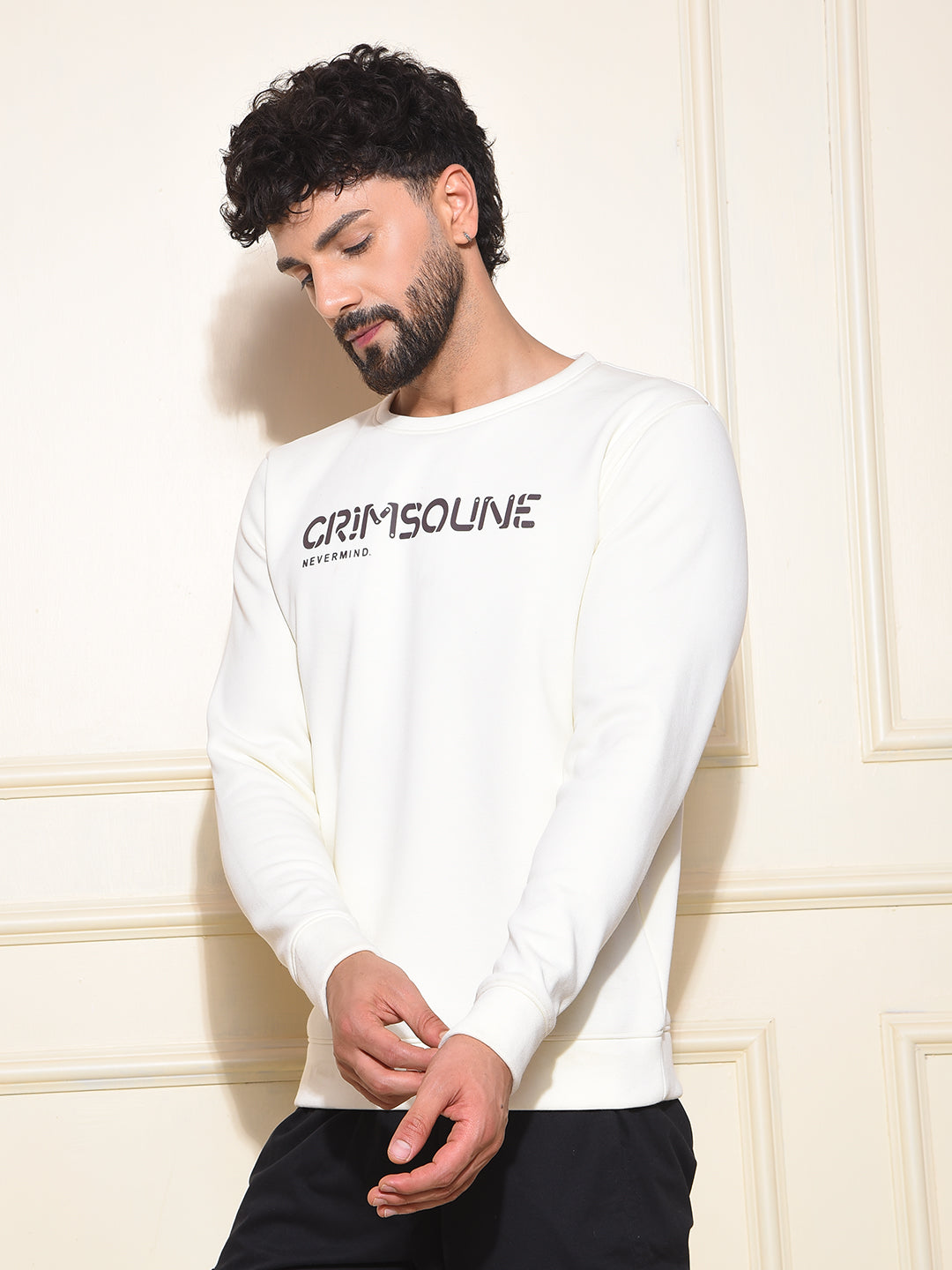 Beige Typographic Print Sweatshirt