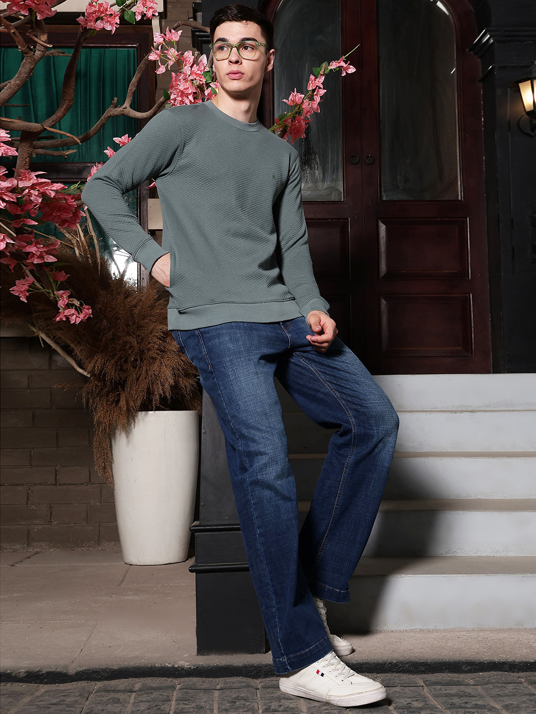 Relaxed Moss Green Jacquard Sweatshirt