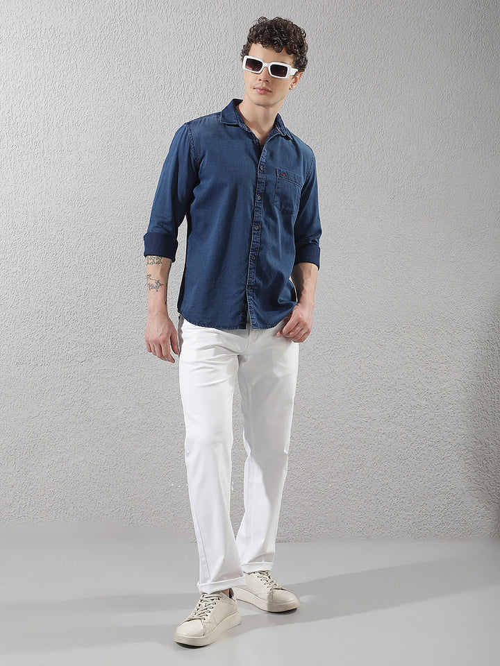 Navy Blue 100% Cotton Denim Shirt