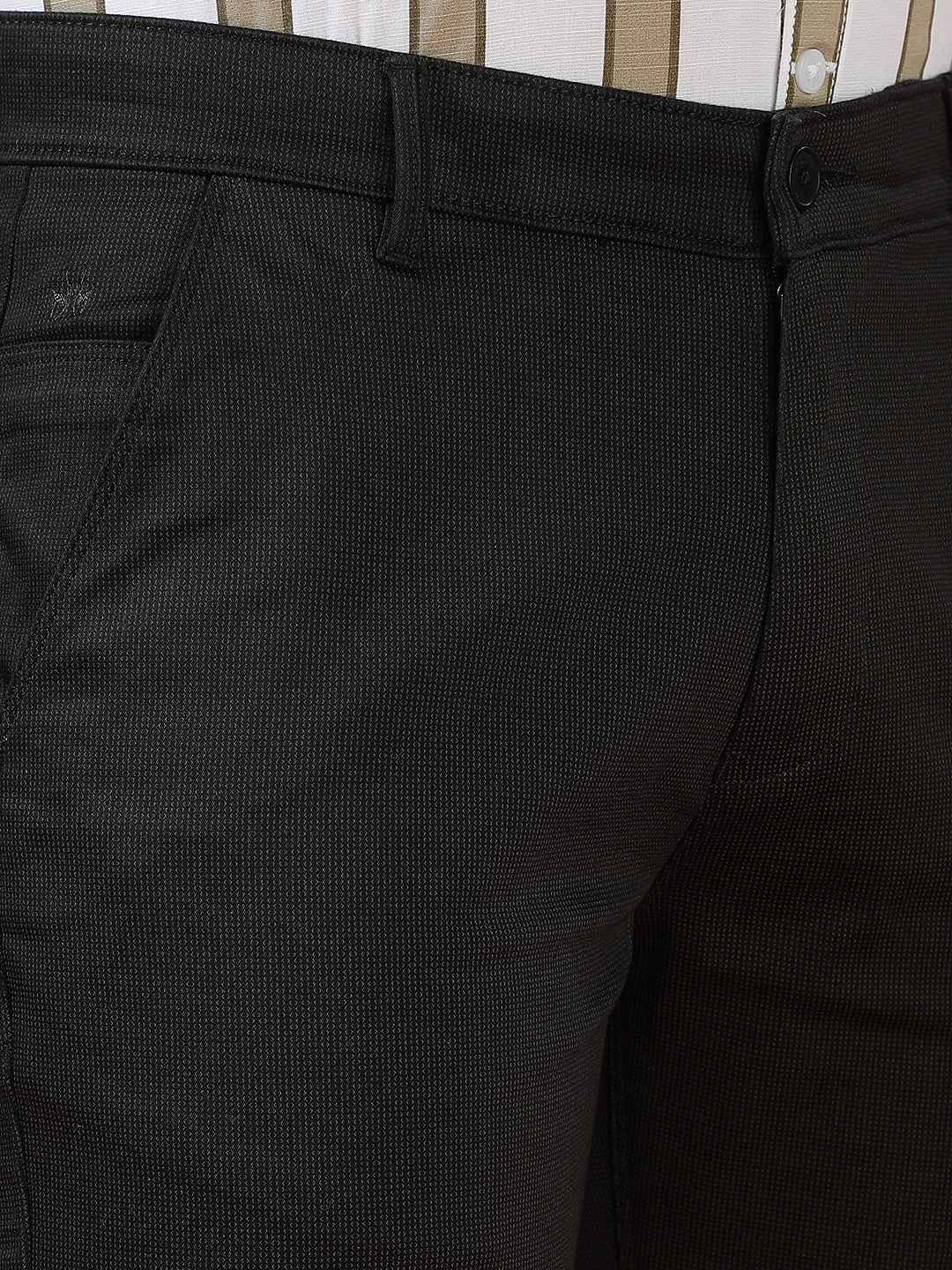 Jet Black 100% Cotton Geometric Print Straight Trousers