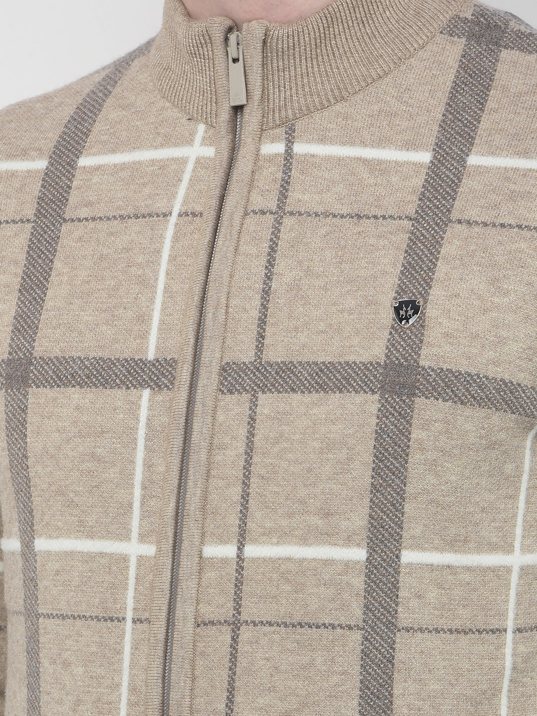Easy Fit Beige Checked Sweater