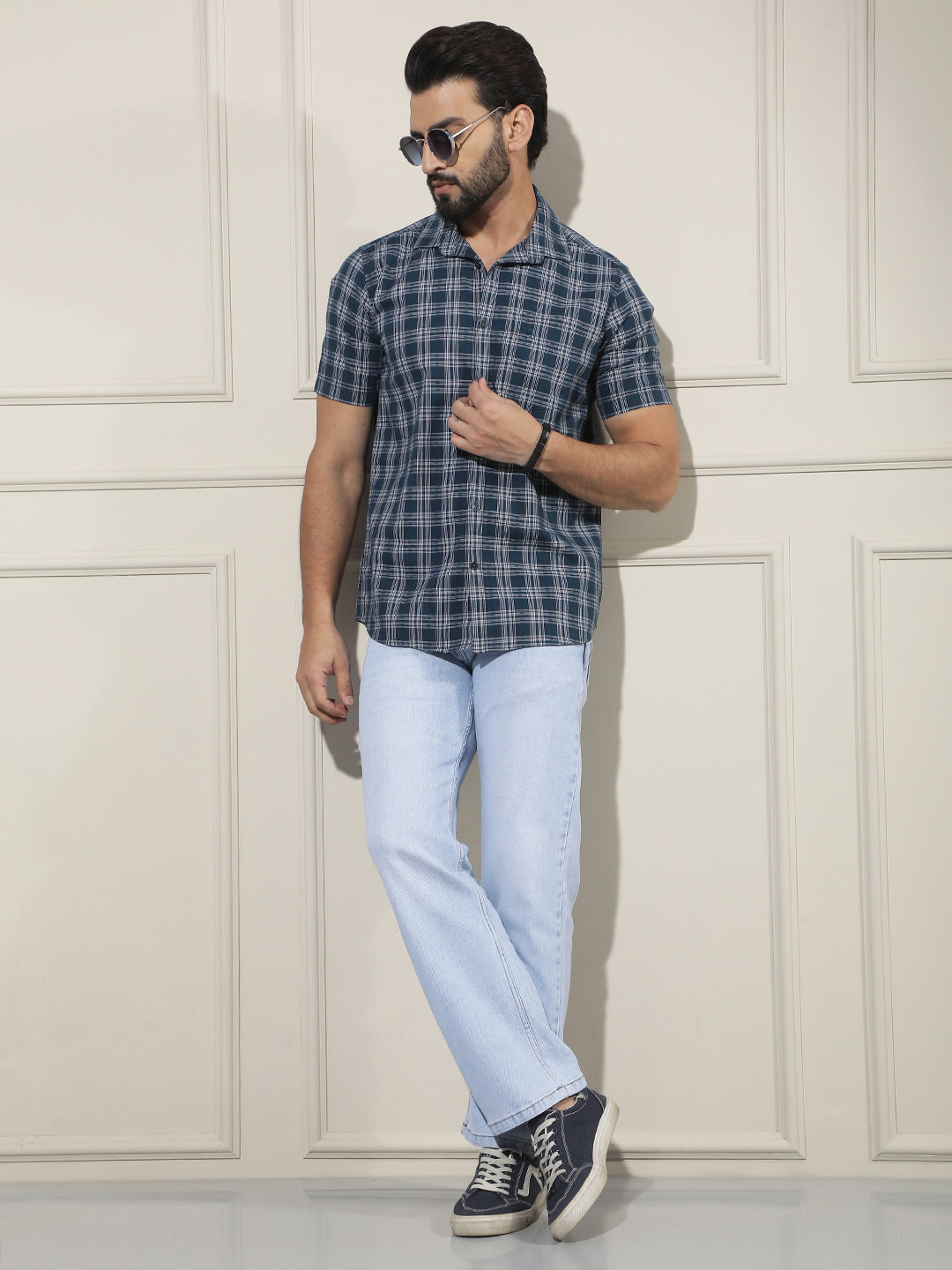 Blue Checked 100% Cotton Shirt