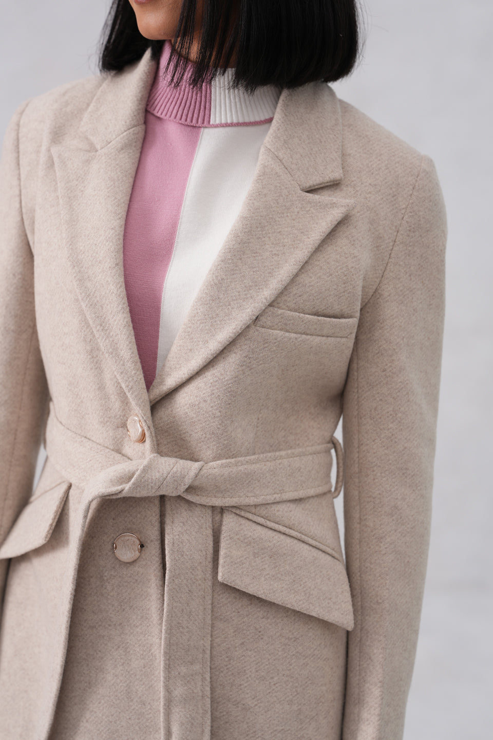 Beige Single Breasted Overcoat