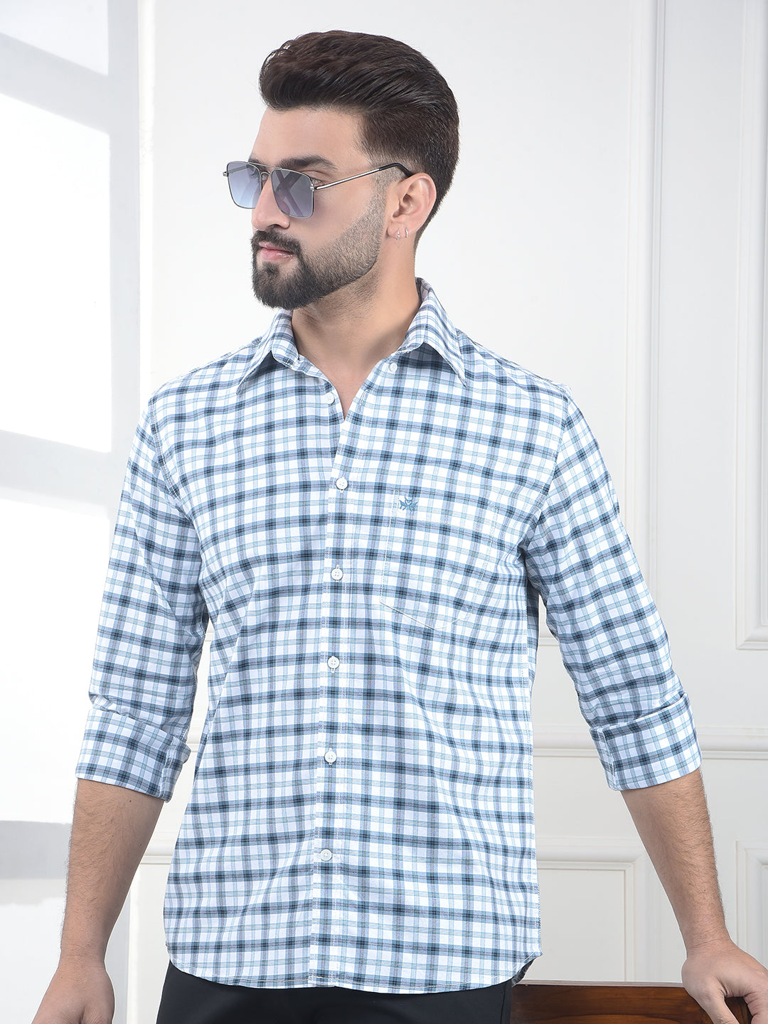 Talon Blue Checked 100% Cotton Shirt