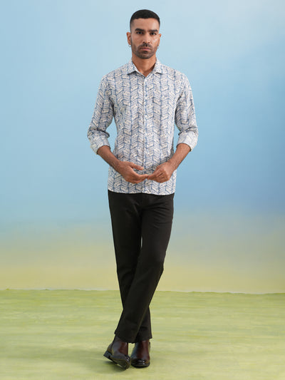 Blue Casual Printed Shirt