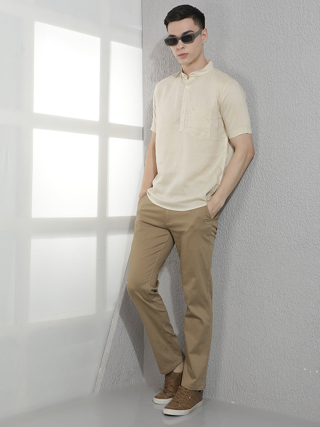 Beige Straight Trousers