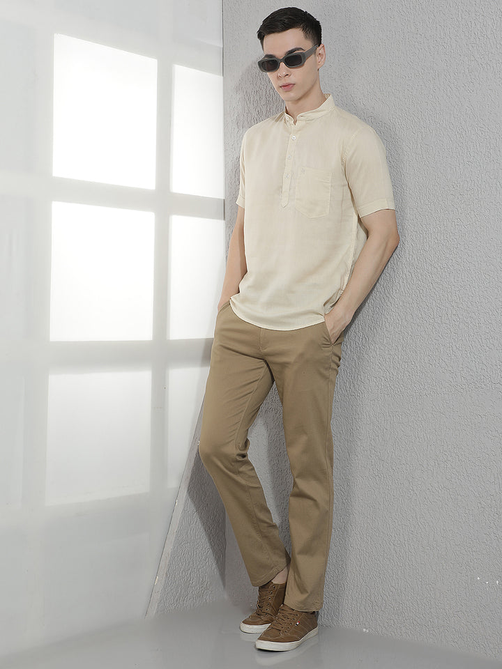 Beige Straight Trousers
