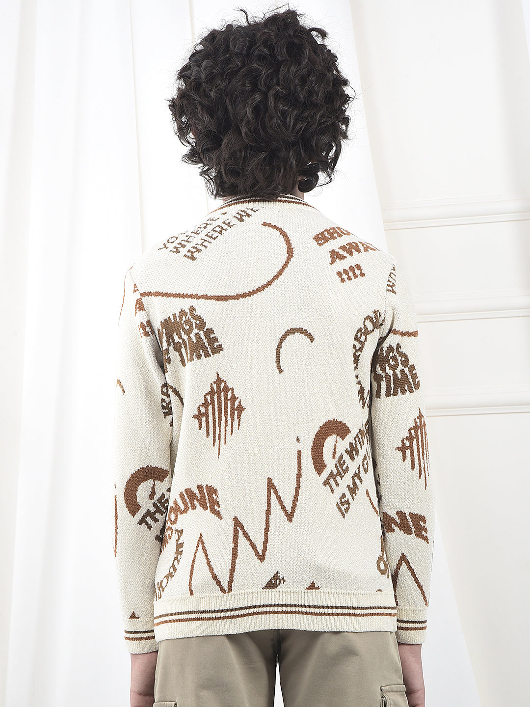 Cream Typographic Print Knitted Sweater