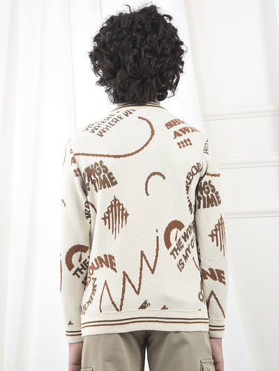 Cream Typographic Print Knitted Sweater