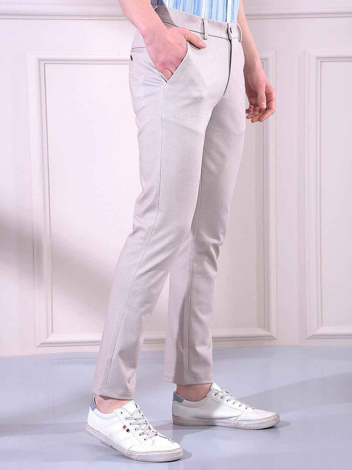 Beige Printed Knitted Trousers