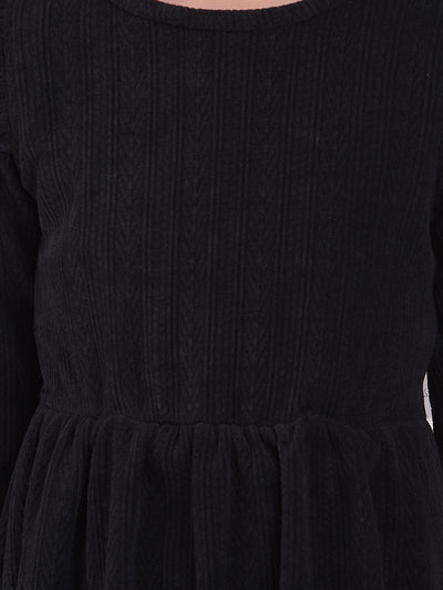 Black Jacquard A-Line Dress