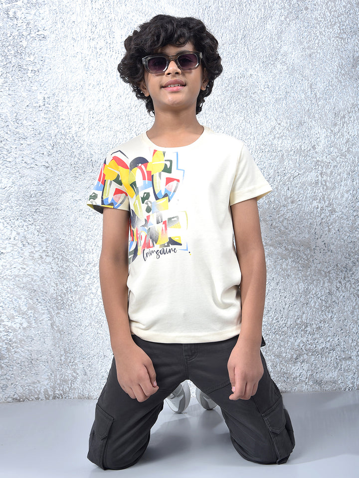 Trend-Forward Appeal Cream Printed T-Shirt