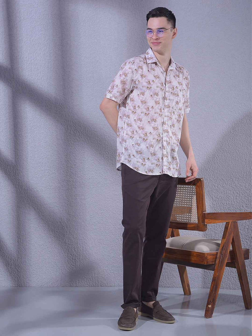 Pink Linen Floral Print Shirt