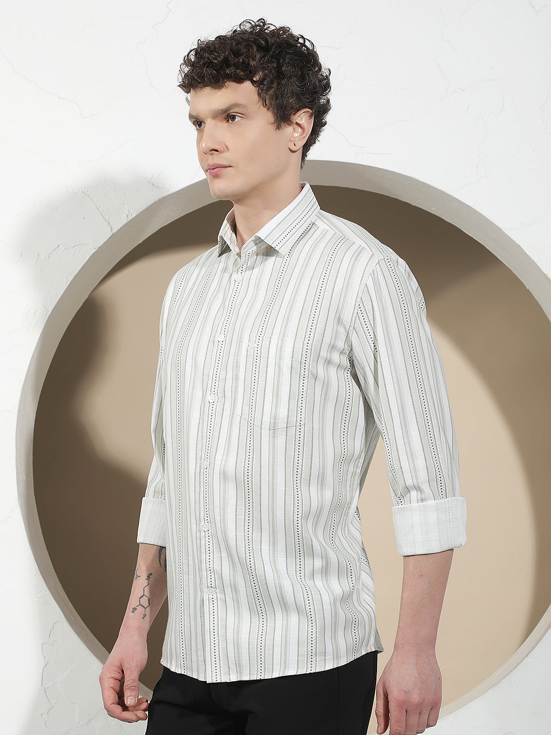 Green Vertical Striped Shirt
