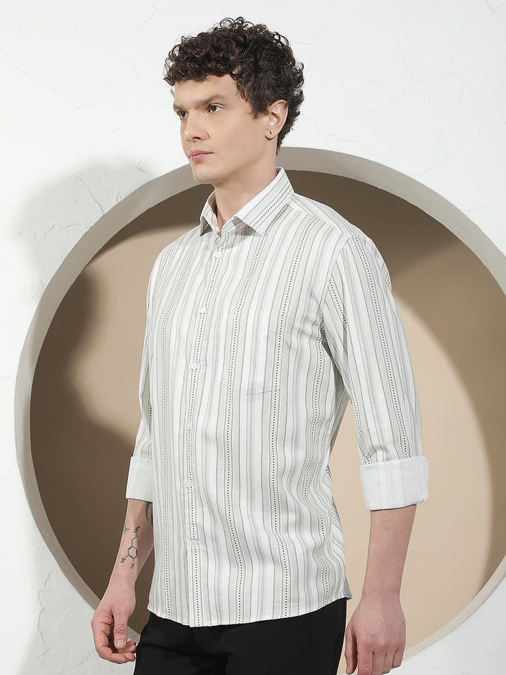Green Vertical Striped Shirt