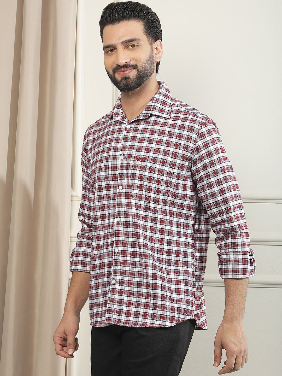 Maroon Checked 100% Cotton Shirt
