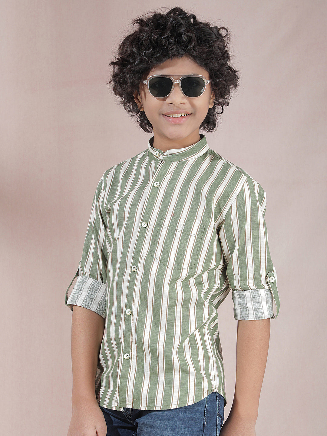 Green Striped 100% Cotton Shirt