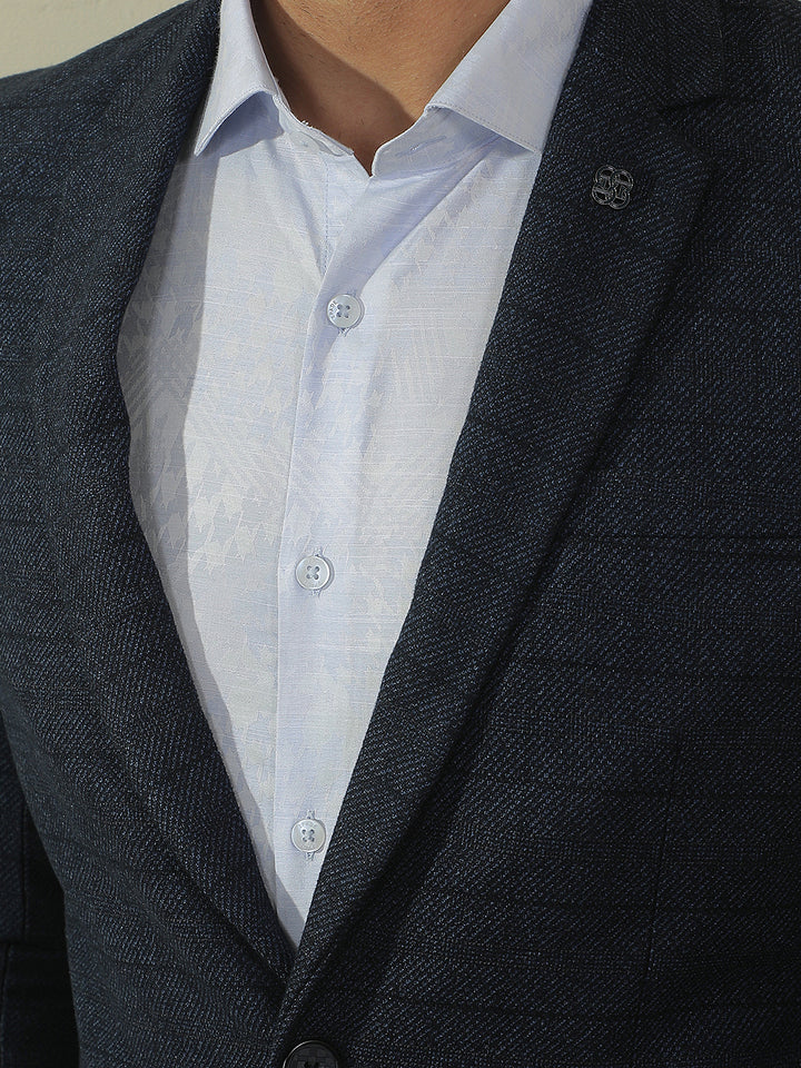 Blue Checked Notch Lapel Blazer