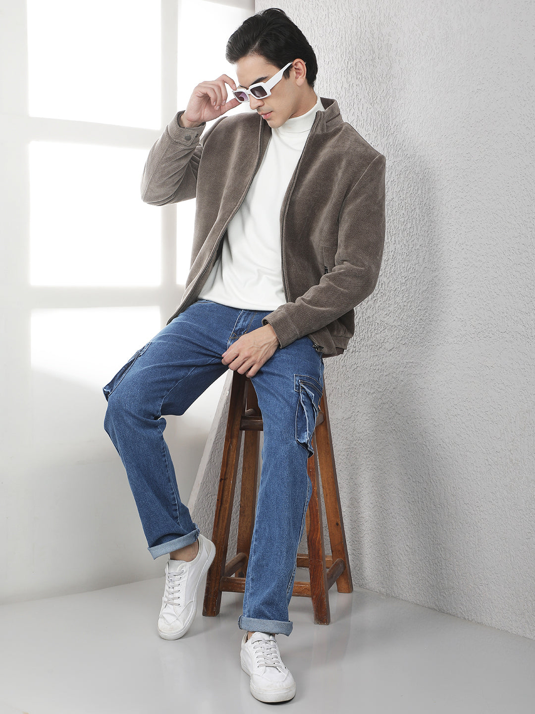 Brown High Neck Corduroy Jacket