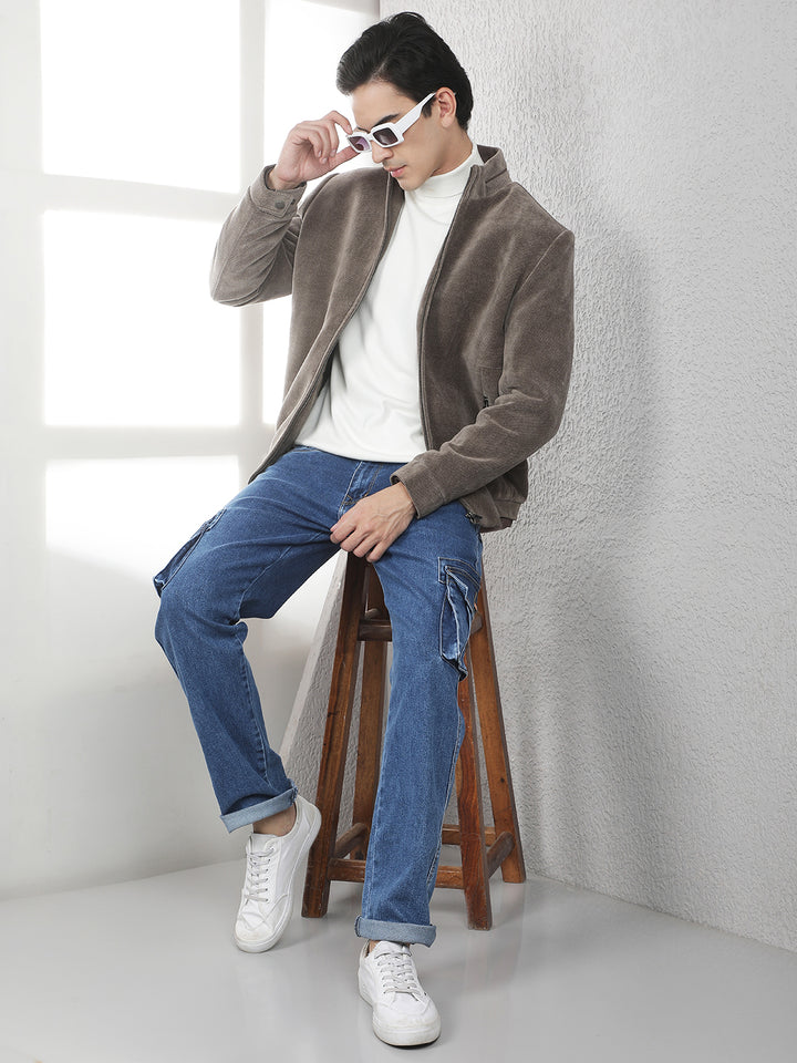 Brown High Neck Corduroy Jacket
