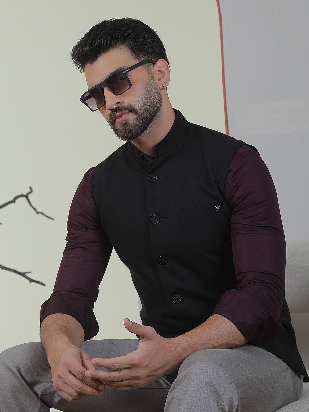 Jet Black Sleeveless Waistcoat