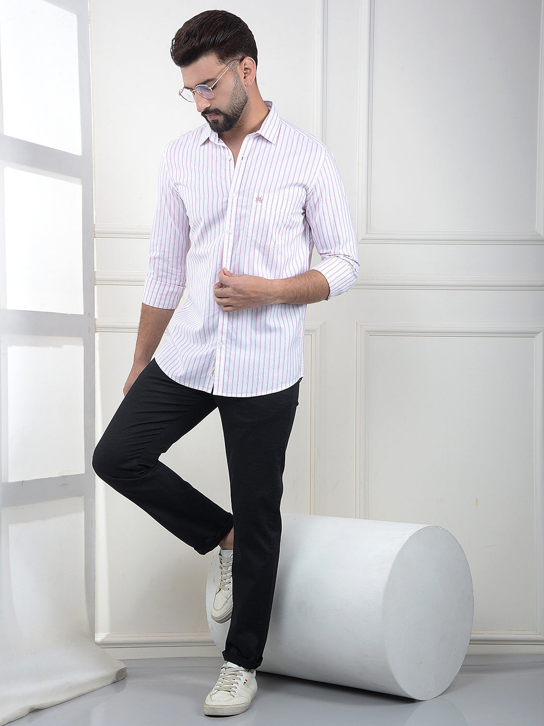 Pink Vertical Striped 100% Cotton Shirt