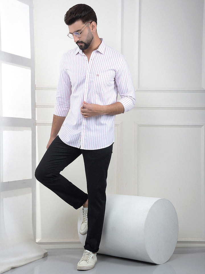 Pink Vertical Striped 100% Cotton Shirt