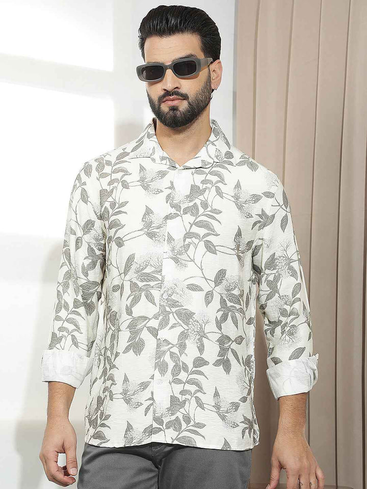 Olive Floral Print Shirt