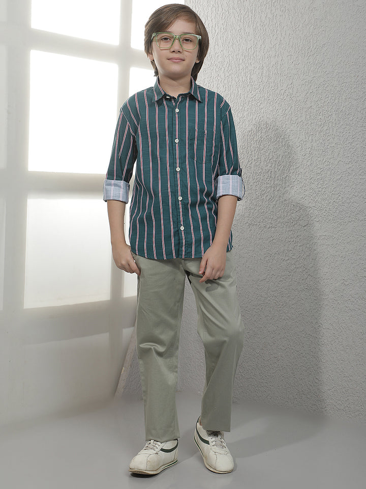 Green Vertical Stripes Shirt