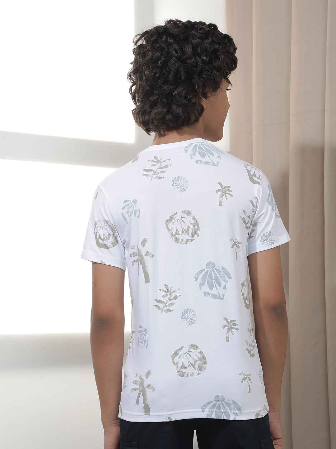 White Tropical Print Crew Neck T-Shirt
