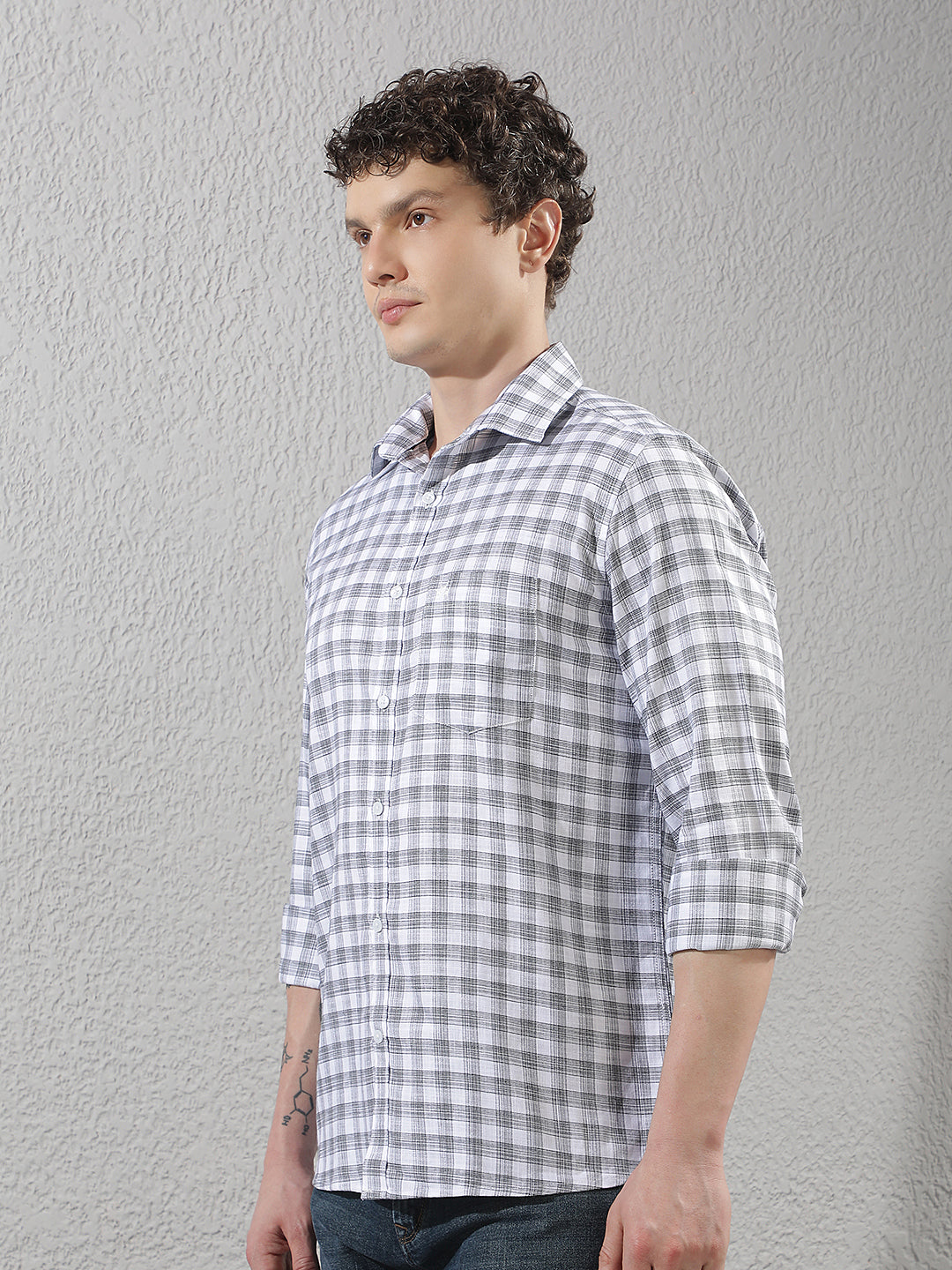 White 100% Cotton Checked Shirt
