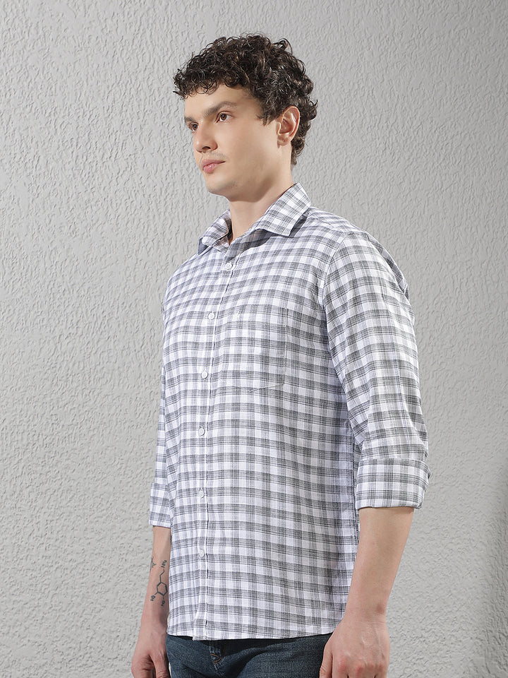 White 100% Cotton Checked Shirt