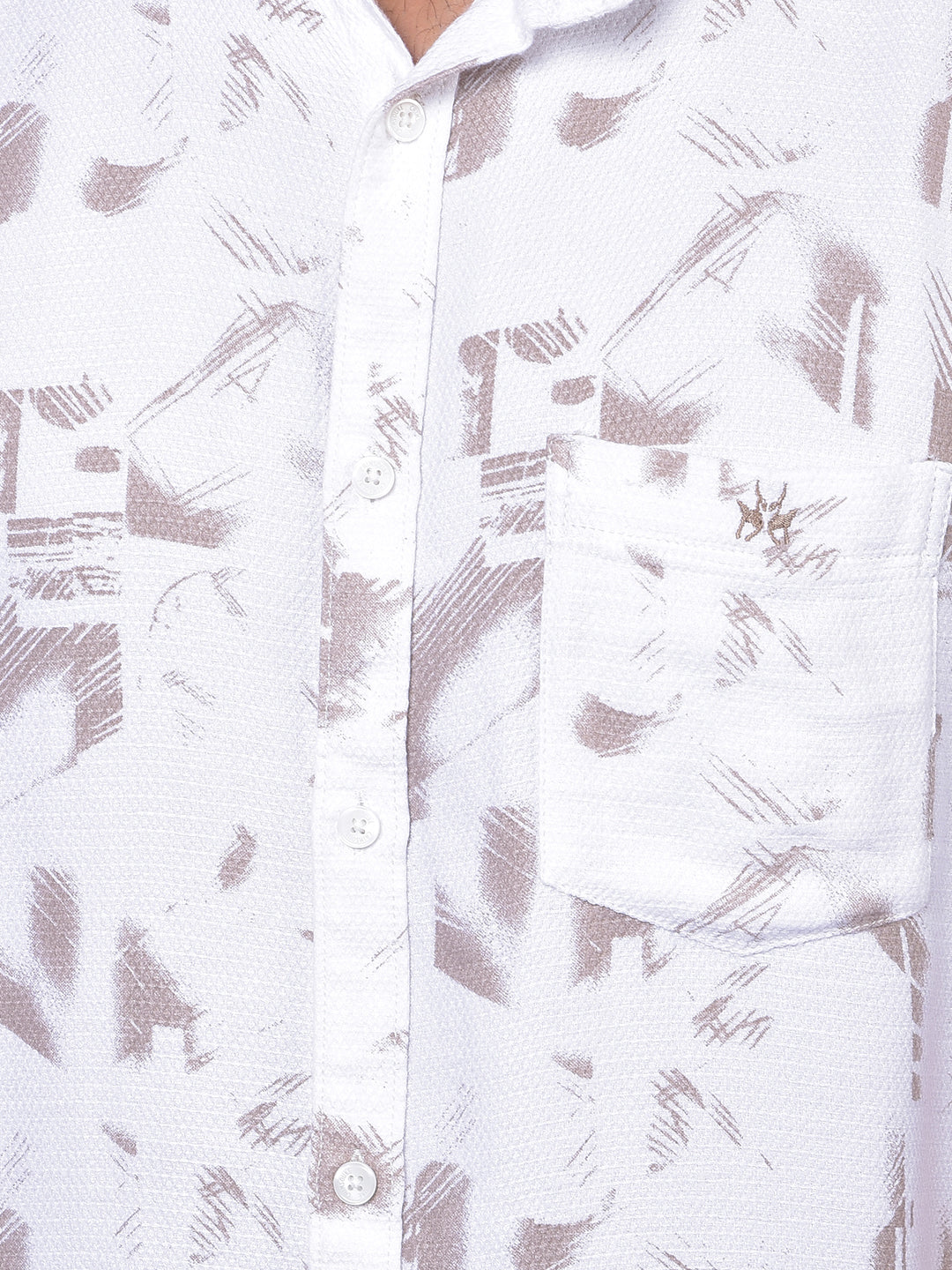 Beige Printed 100% Cotton Shirt