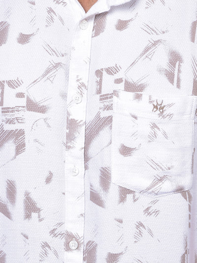 Beige Printed 100% Cotton Shirt