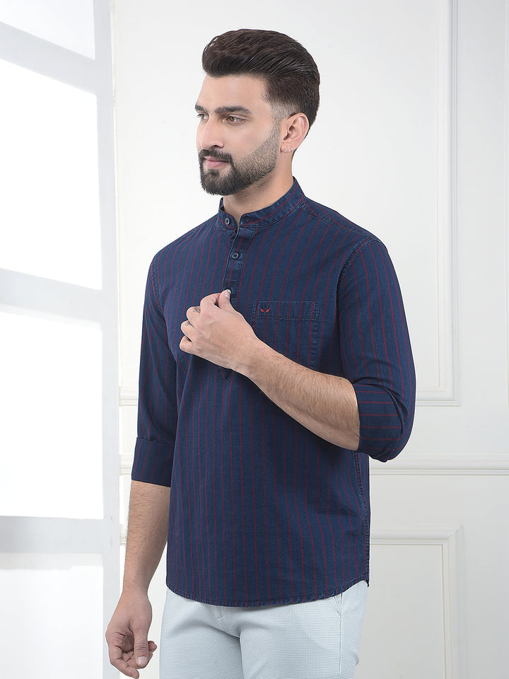 Blue Verticle Striped 100% Cotton Kurta