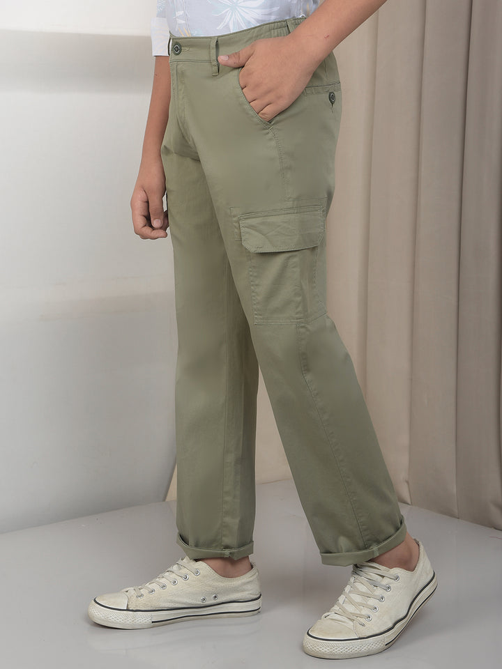 Olive Cotton Stretchable Cargo Trousers