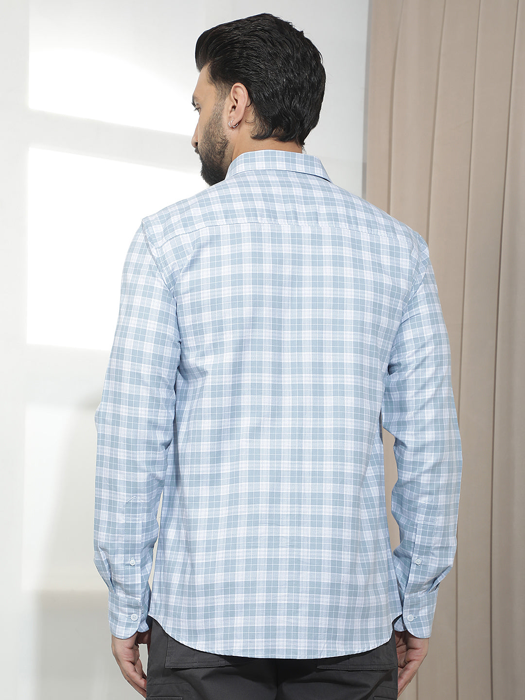 Pastel Blue 100% Cotton Checked Shirt