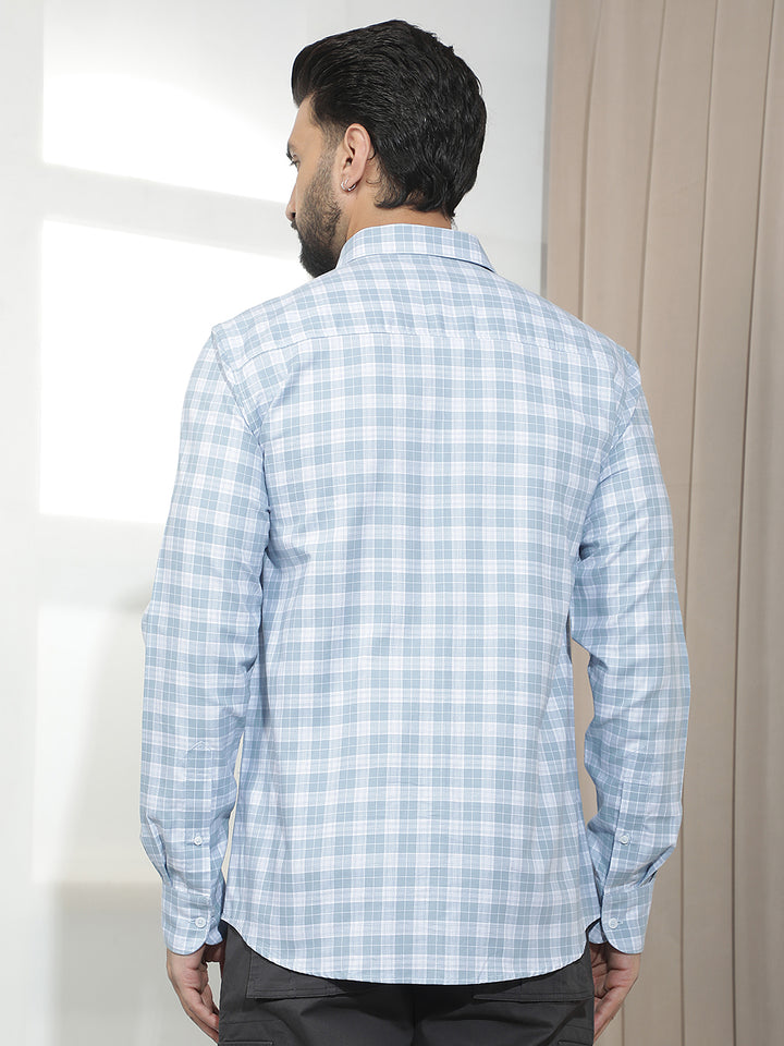 Pastel Blue 100% Cotton Checked Shirt