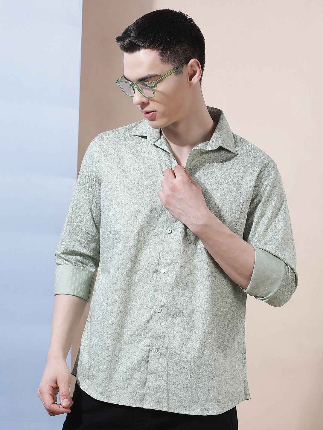 Green Floral Print 100% Cotton Shirt